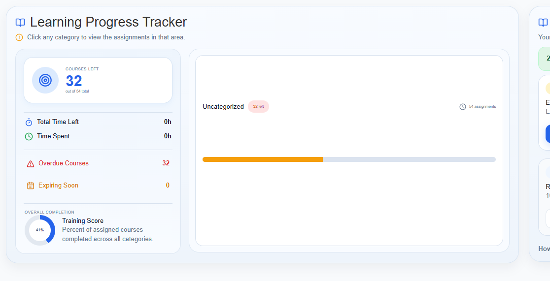 Smart Training learning progress tracker dashboard